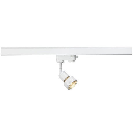PURI lamp head white GU10 max. 50W incl. 3-phase adapter mounted on a high-voltage track.