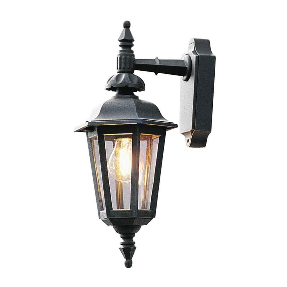 Pallas Außen-Wandleuchte Schwarz, rauchfarbenes Acrylglas mit klassischem Design und warmem Licht.