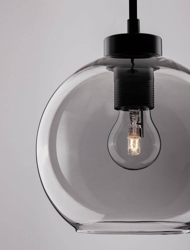 Palmer Pendelleuchte Ø 20cm Schwarz, Rauch - elegante Hängelampe aus Rauchglas mit E27-Fassung.