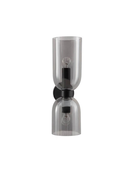 Palmer Wandleuchte Tulpe E14 2-flammig Schwarz, Rauch moderne Wandleuchte mit Rauchglas-Schirmen