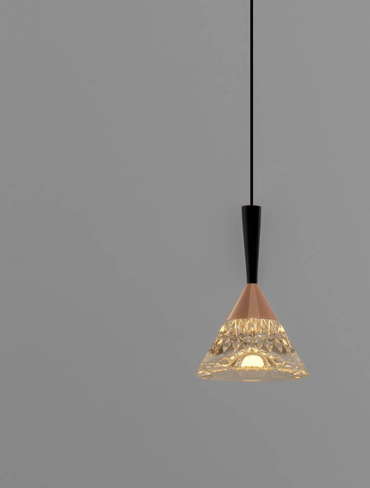 Paluz LED Pendelleuchte Ø 10,5cm 3000K Schwarz, Roségold in modernem Design mit strukturiertem Lampenschirm.