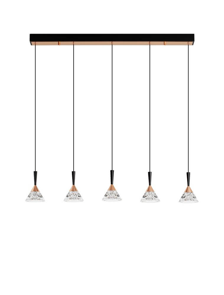 Paluz LED Pendelleuchte Balken 90,5 cm 5-flammig 3000K Schwarz, Roségold mit modernem Design.