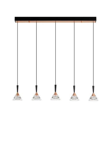 Paluz LED pendant light beam 90.5 cm 5-light 3000K black, rose gold with modern design.