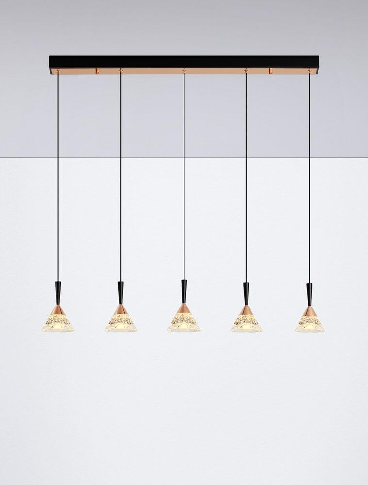 Paluz LED Pendelleuchte Balken 90,5 cm 5-flammig 3000K Schwarz, Roségold in modernem Design.