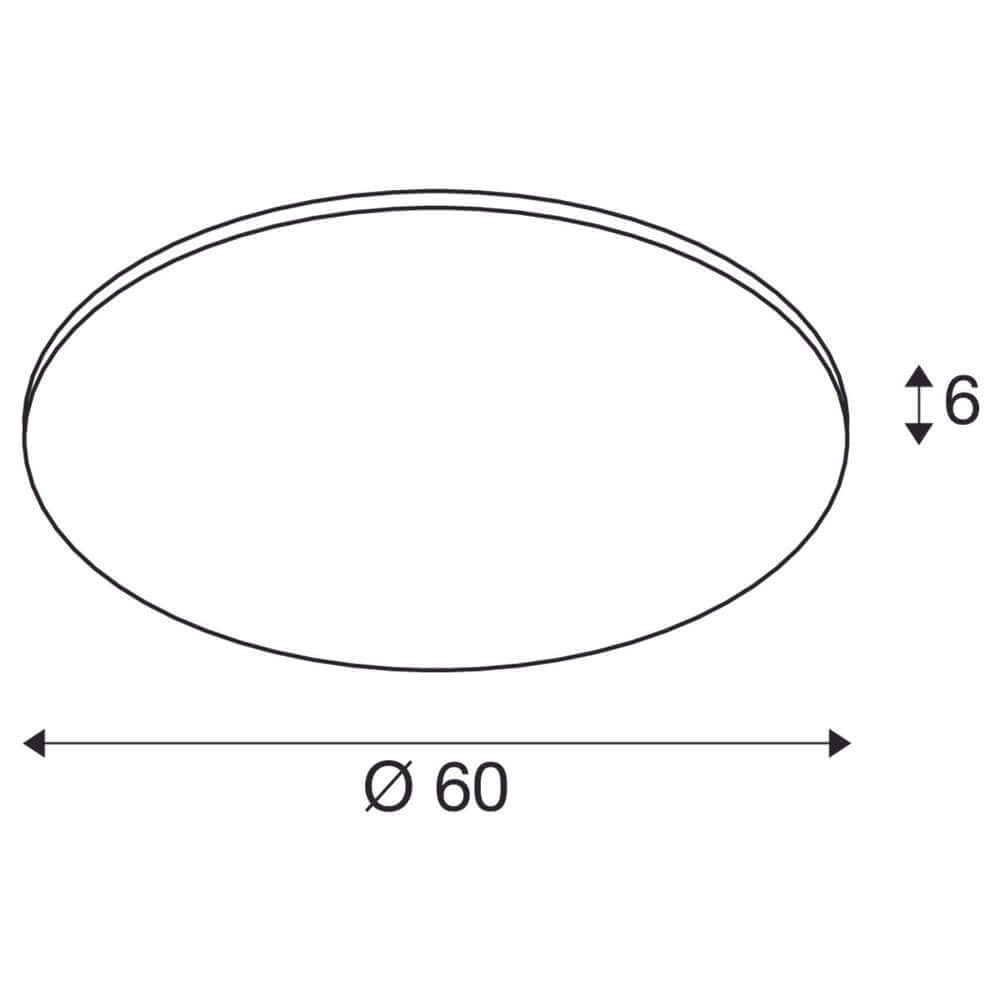 Panel 60 Rund LED Deckenaufbauleuchte Grau 3000/4000K - Abbildung der Maße Ø 60 cm und Höhe 6 cm.