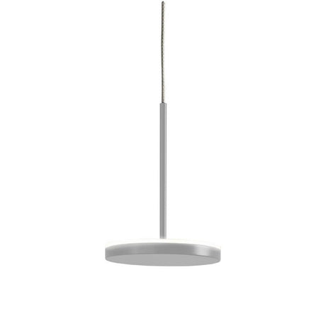 Panzeri Bella LED-Pendelleuchte direkt oder indirekt mit flachem, rundem Schirm und schlankem Stab.