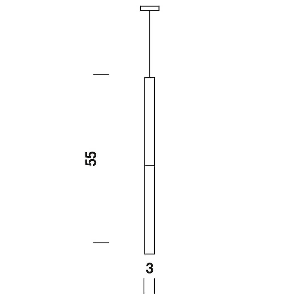 Technische Zeichnung der Panzeri Candle LED-Pendelleuchte Glaszylinder mit Maßen.