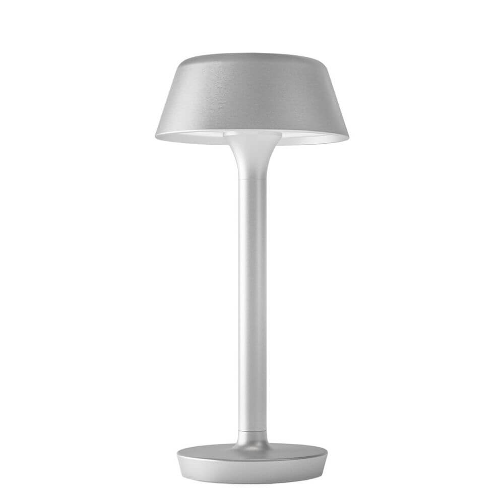 Panzeri Firefly in the Sky Akku Tischleuchte in modernem Design mit metallischem Finish und abnehmbarem Lampenschirm.