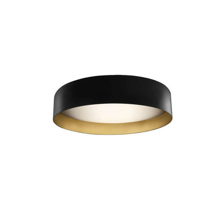Panzeri Ginevra LED Guld loftslampe med mikroprismatisk diffuser, elegant sort og guld kombination.