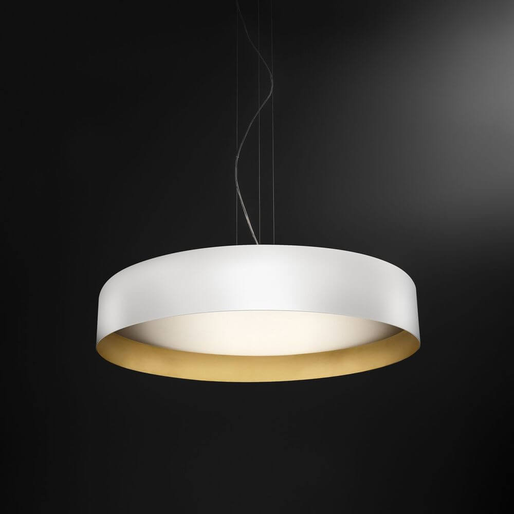 Panzeri Ginevra LED Hängelampe indirekt/direkt mit weißem und goldenen Design.
