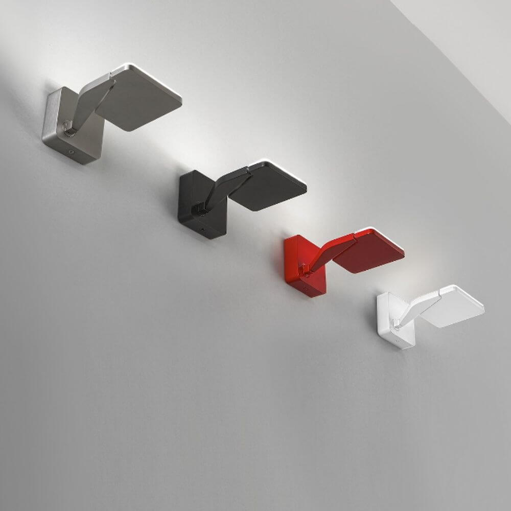 Panzeri Jackie LED-Leseleuchte in Schwarz, Rot, Weiß mit Dimmer für flexible Beleuchtung.