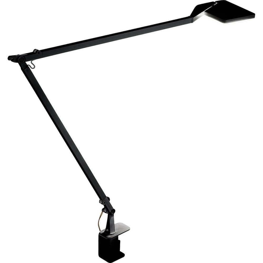 Schwarze Panzeri Jackie LED-Tischlampe mit verstellbarem Arm und Touchdimmer für Schreibtisch oder Leseecke.