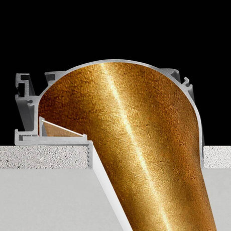 Panzeri Manhattan Einbauprofil für LED-Strips Schnittansicht mit goldenem Reflexionsmaterial