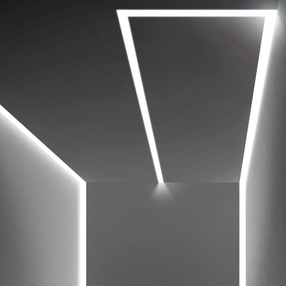 Panzeri Manhattan Einbauprofil für LED-Strips in moderner Innenarchitektur, verdeckte LED-Beleuchtung.