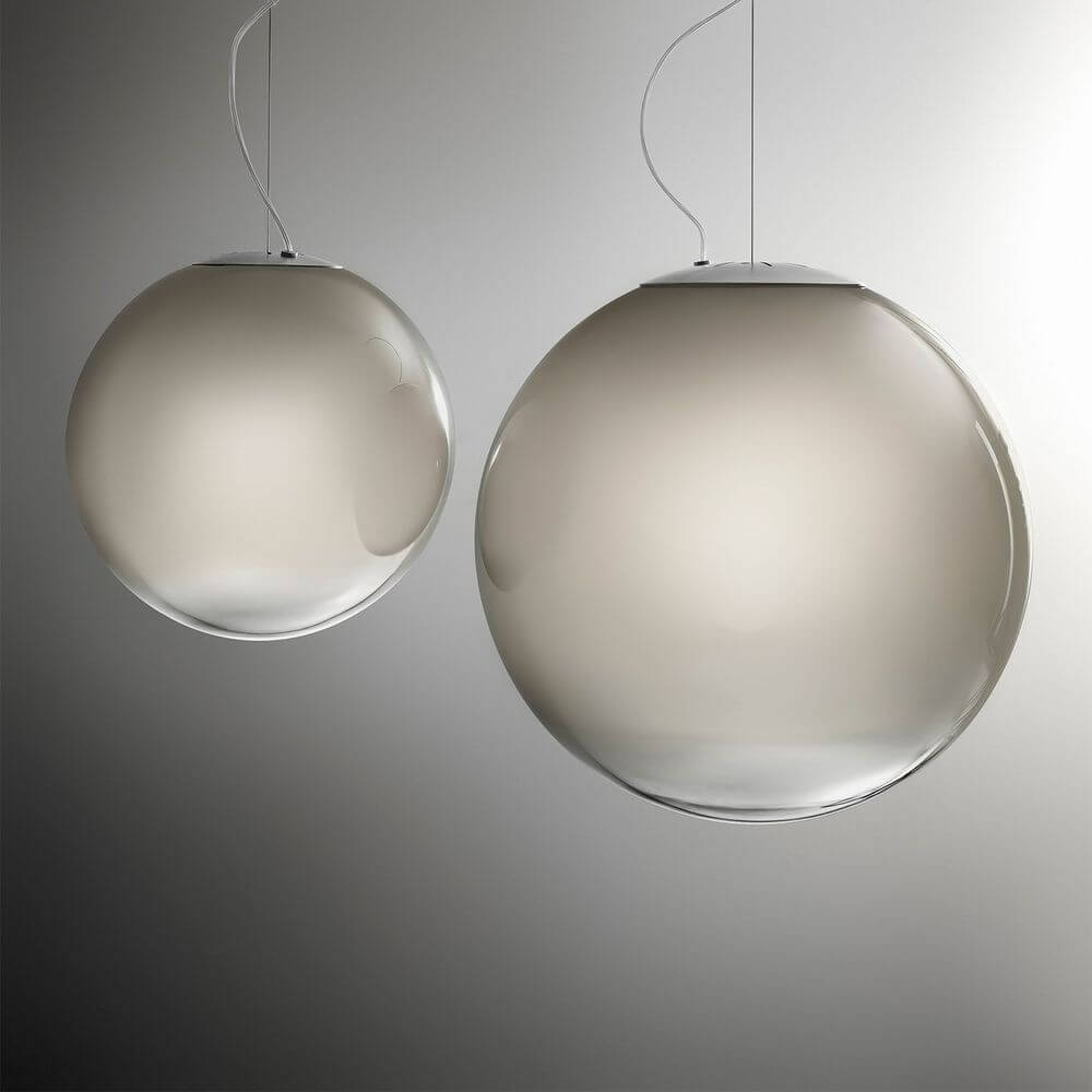 Panzeri Smoke Glas-Pendellampe mundgeblasen in runder Form mit Rauchglas-Effekt