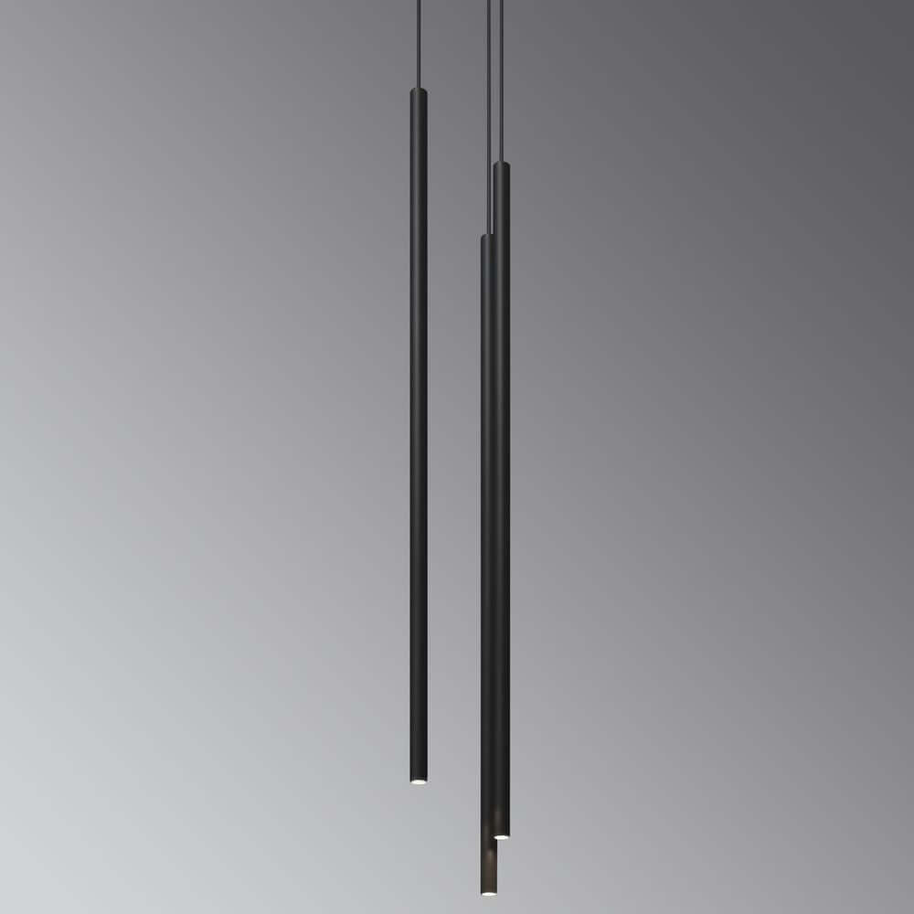 Panzeri To-Be Pendelleuchte aus Aluminium in schwarz mit drei unterschiedlichen Längen und Höchstleistungs-LED.