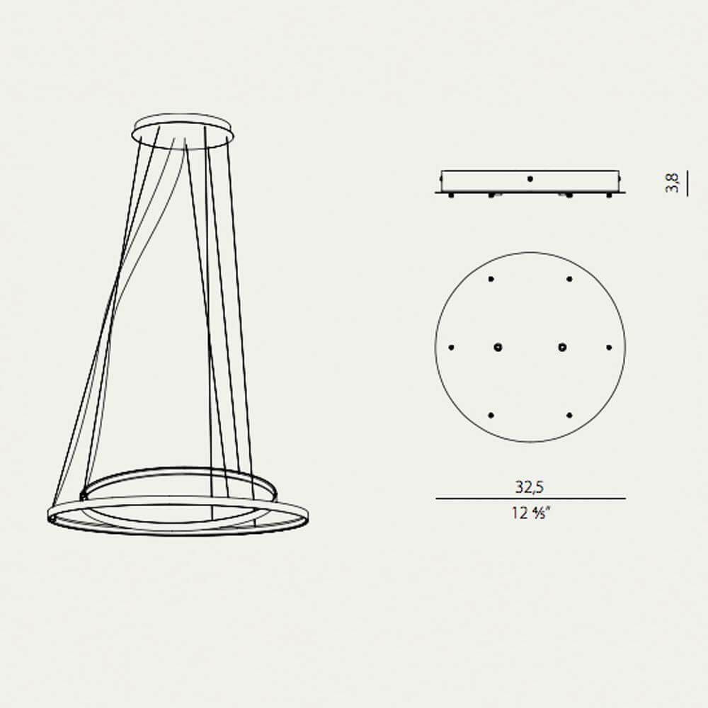 Panzeri Zero Baldachin für Round / Ellipse / Square - technische Zeichnung mit Maßen und Design