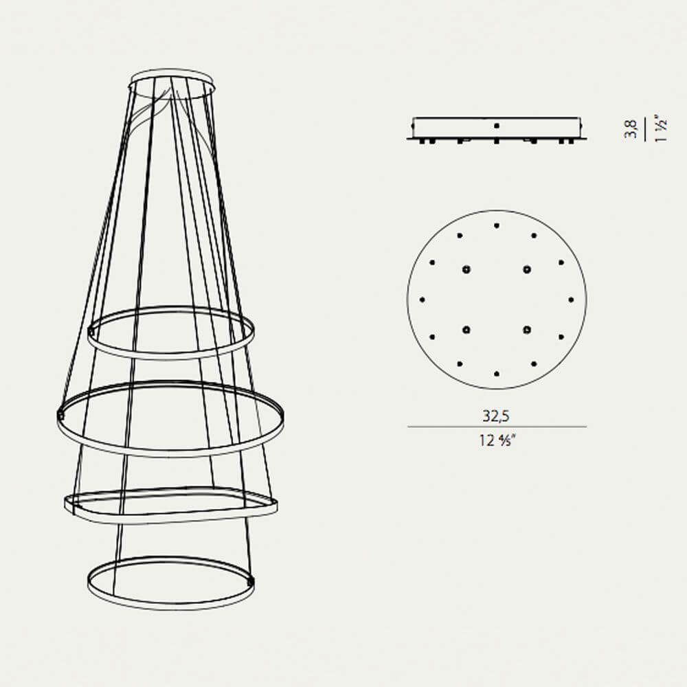 Panzeri Zero Baldachin für Round / Ellipse / Square - technische Zeichnung des Baldachins und seiner Abmessungen.
