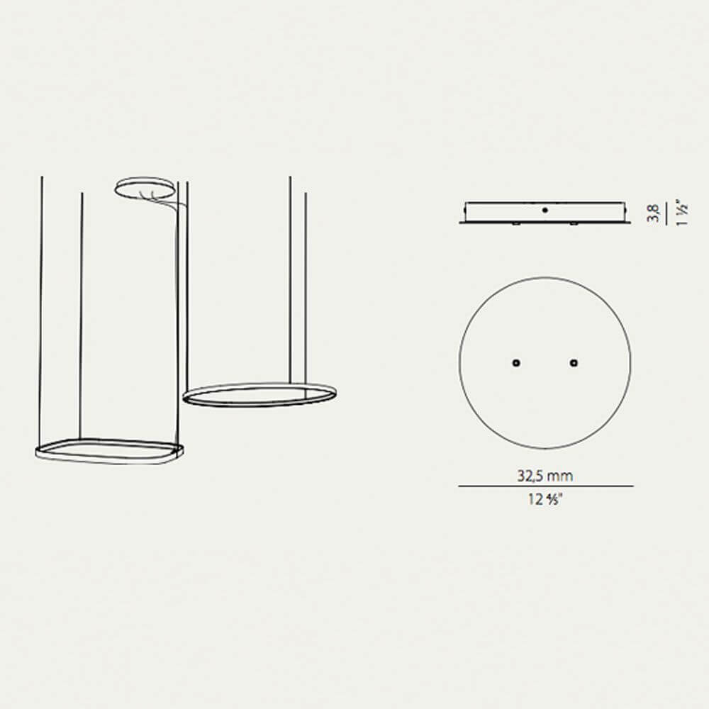 Panzeri Zero Baldachin für Round / Ellipse / Square - technische Zeichnung mit Maßen und Design.