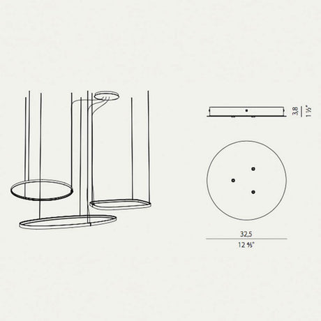 Panzeri Zero Canopy for Round / Ellipse / Square: teknisk tegning med dimensioner og detaljer.