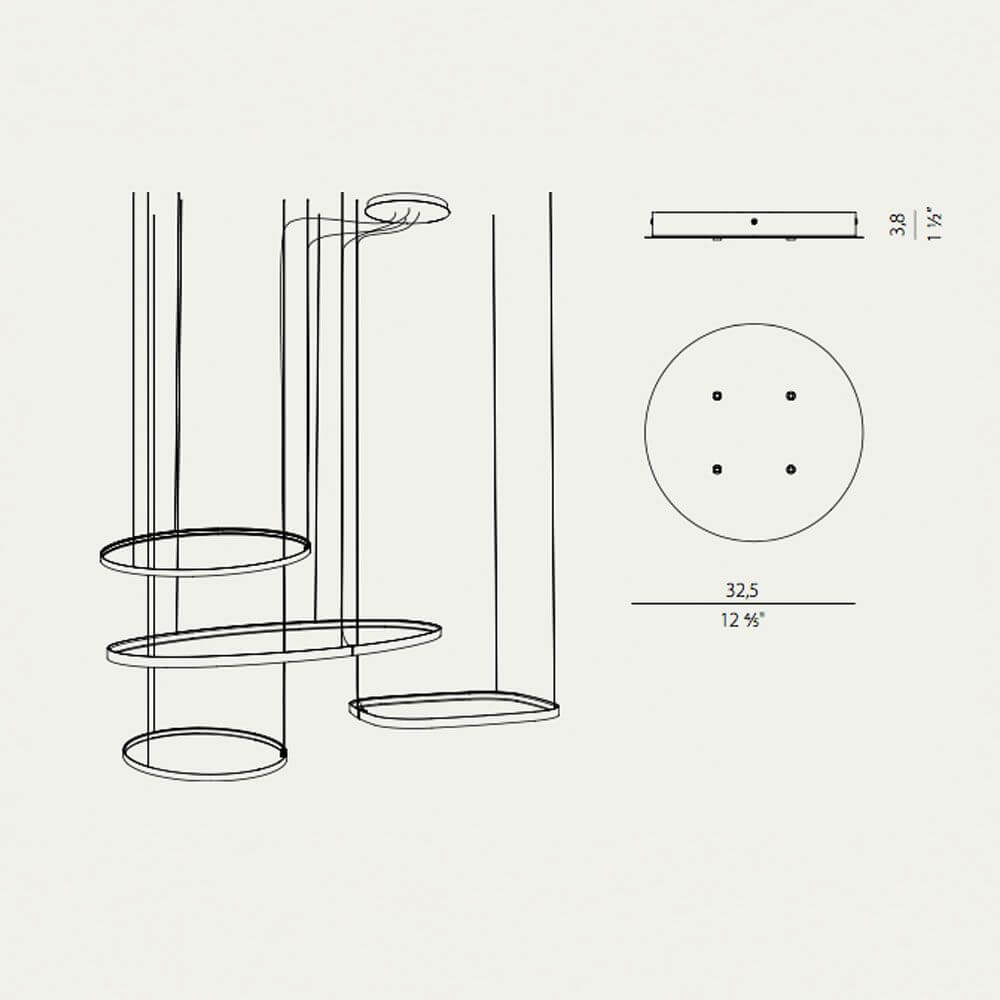 Panzeri Zero Baldachin für Round / Ellipse / Square - technische Zeichnung mit Maßen und Design.