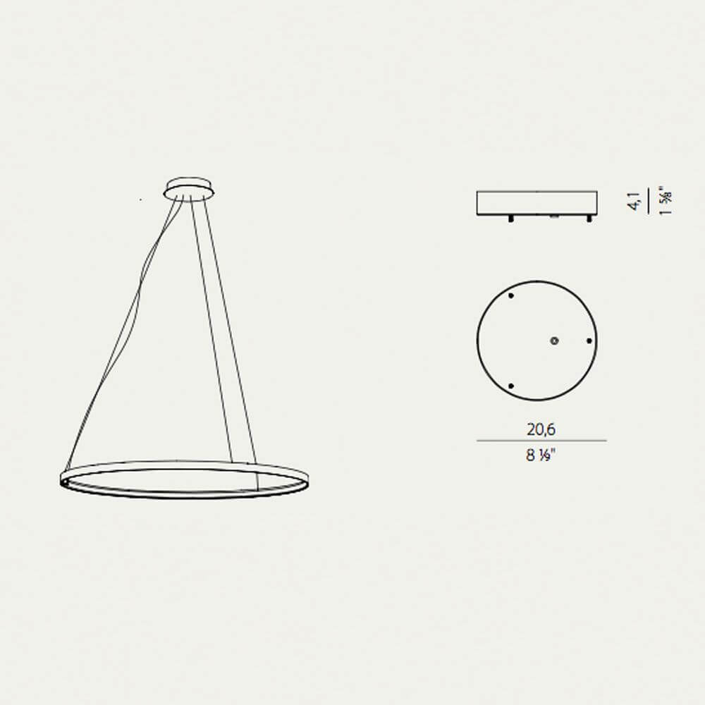 Panzeri Zero Baldachin für Round / Ellipse / Square: technische Zeichnung mit Maßen und Design.