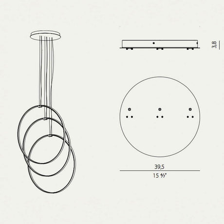 Panzeri Zero baldakin for Vertical ringer med mål for dimbar trafo og ringer i ulike farger.