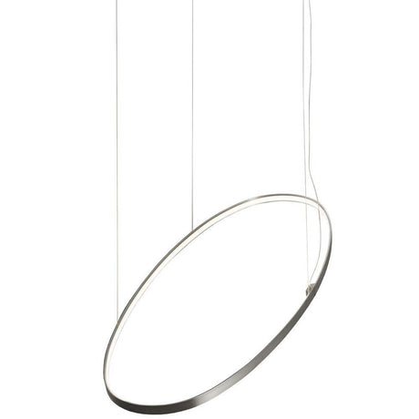 Elegante Panzeri Zero Ellipse LED Pendelleuchte oval in silberner Ausführung, schwebend mit drei Kabeln.