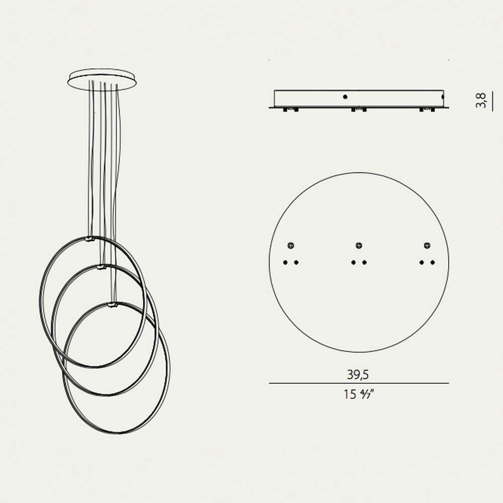 Panzeri Zero Round Vertical LED-Ringleuchte Pendel technische Zeichnung mit Abmessungen