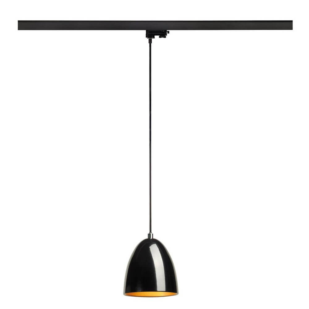 Para Cone 14 3-Phasen Pendelleuchte Rund Schwarz, Gold GU10 mit Textilkabel und goldenen Reflektor
