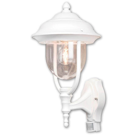 Parma outdoor wall light with motion sensor White, clear acrylic glass mounted on a wall.