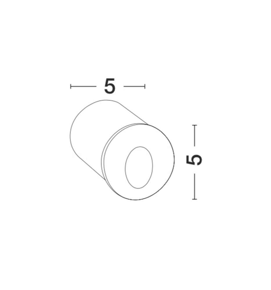 Passagio LED Außenwandeinbauleuchte Rund 3000K Weiß IP54 technische Zeichnung mit Maßen von 5x5 cm