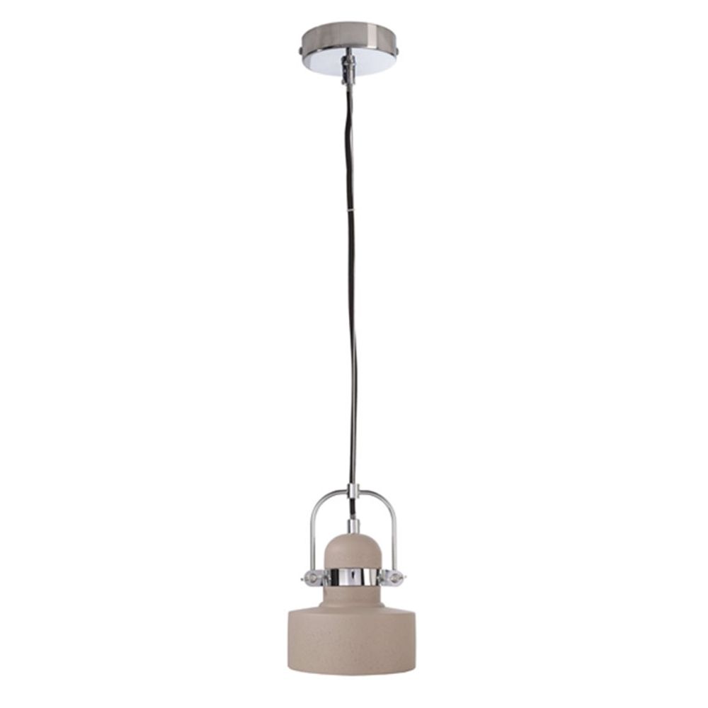 Pavo Betong-pendellampe Ø 14 cm i industrial-stil med betong og forkrommet metall, enkel grå look.