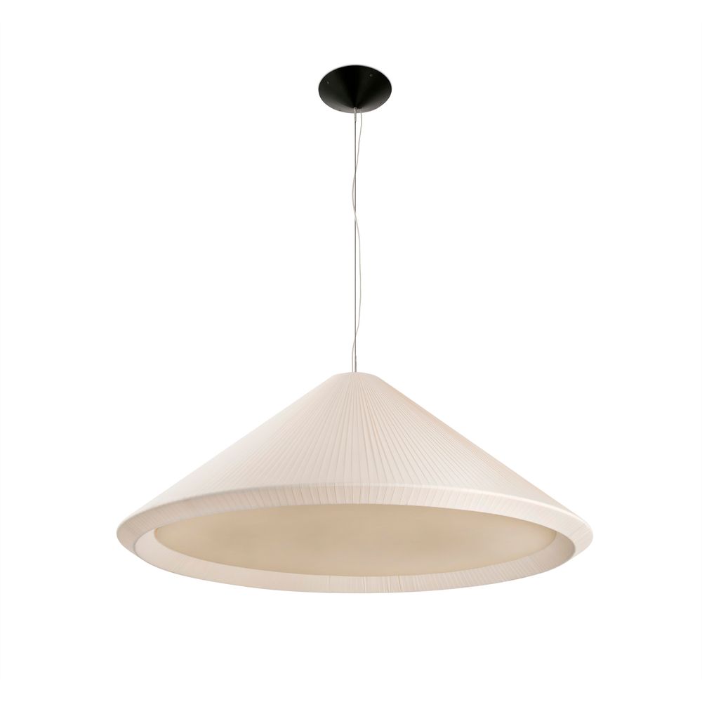Pendellampe HUE-IN Ø 130cm Weiß mit modernem Design und schwarzem Aufhängungselement.