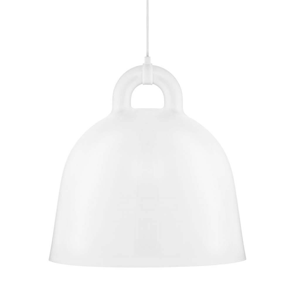 Pendelleuchte Bell L Ø 55cm Weiß – elegante weiße Pendellampe mit industriellem Design und glatter Oberfläche.
