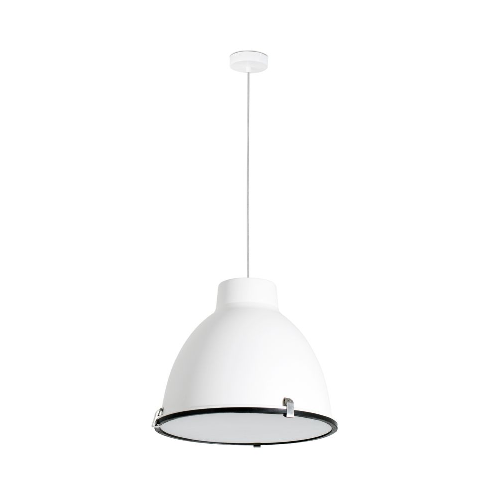 Pendelleuchte CHARLOTTE Weiß in elegantem Design mit weißem Schirm und schwarzem Rand.
