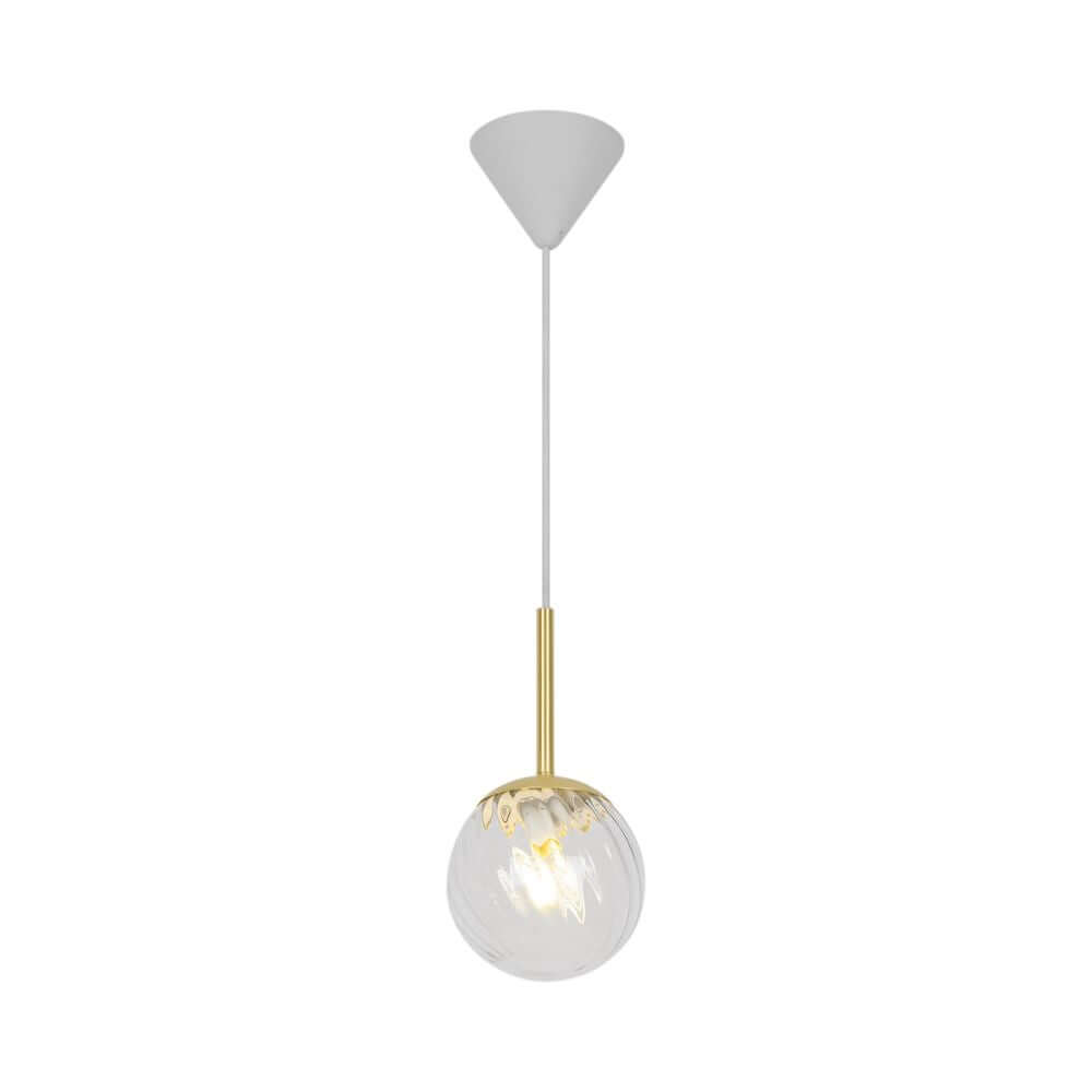 Pendelleuchte Chisell 15 in modernem Messing mit mundgeblasenem Glas, inspiriert vom Art-déco-Stil.