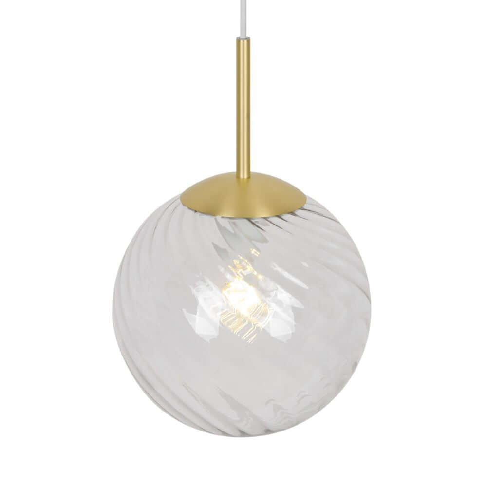Pendelleuchte Chisell 25 mit modernem Messing und verwirbeltem Glas, inspiriert vom Art-déco-Stil.