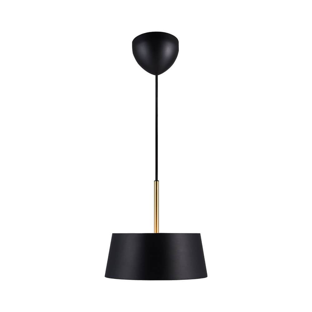Pendelleuchte Clasi 30 mit schwarzem Metallschirm und goldener Aufhängung, modernes Design für blendfreies Licht.
