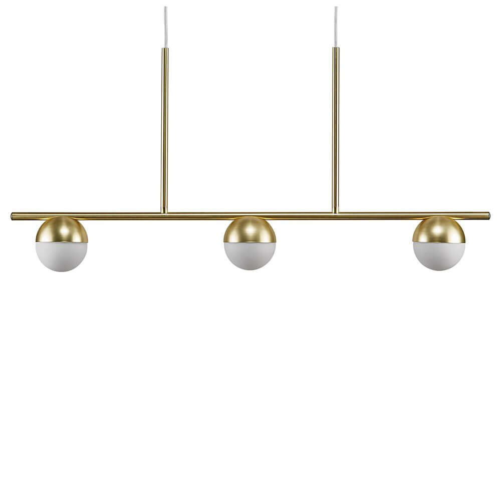 Pendelleuchte Contina 3-Spot mit kugelförmigen Glaskuppeln und elegantem Design in Gold.