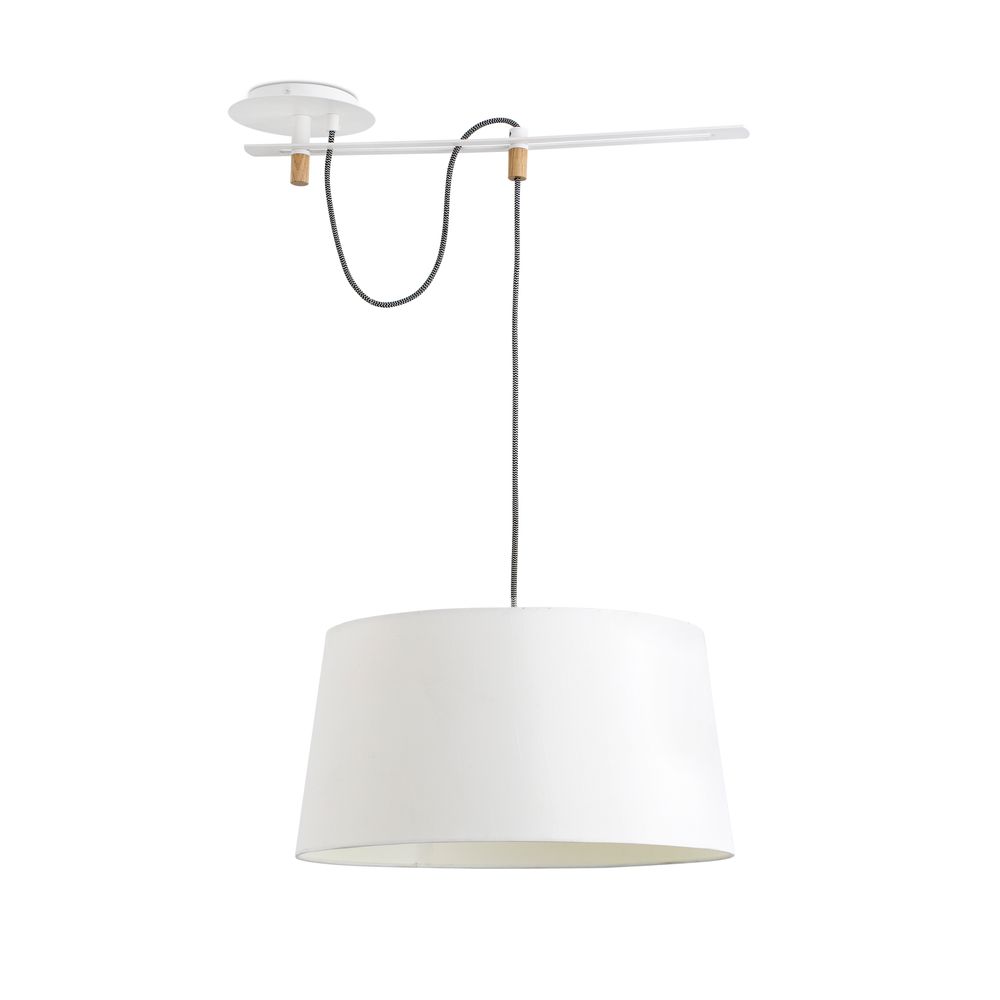 Pendelleuchte FUSTA Weiß, Braun design mit weißem Lampenschirm und braunen Details.