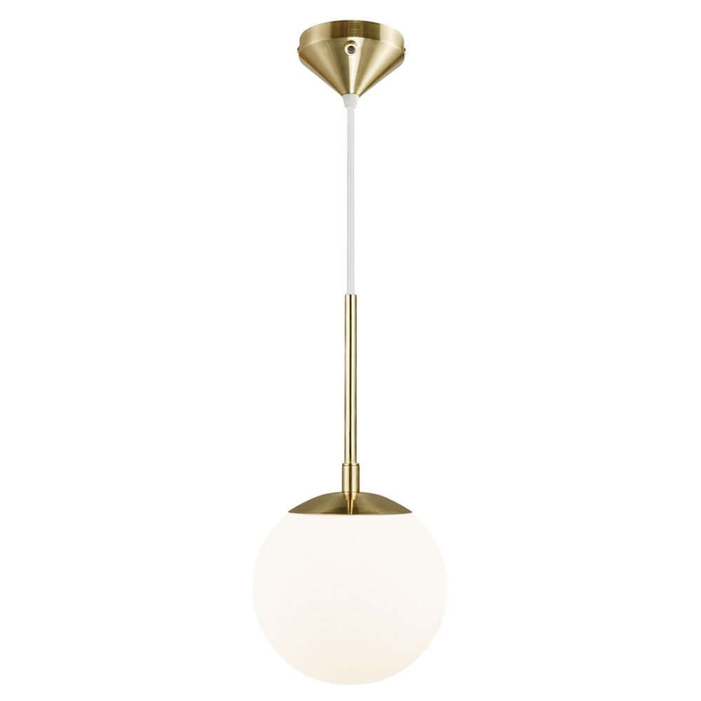 Pendelleuchte Grant 15 in elegantem Design mit einer leuchtenden Glaskuppel und einem goldfarbenen Gestell.