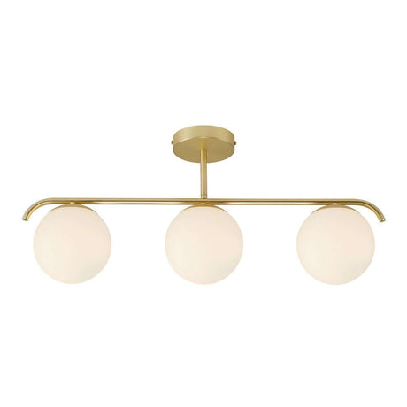 Pendelleuchte Grant 3x15 mit drei eleganten Glaskugeln auf goldenem Gestell.