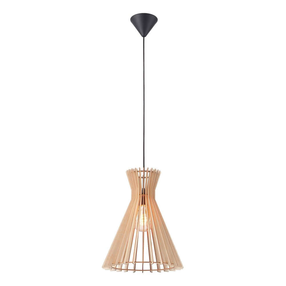 Pendelleuchte Groa 34 aus Holz mit modernem Design und sanfter Beleuchtung.