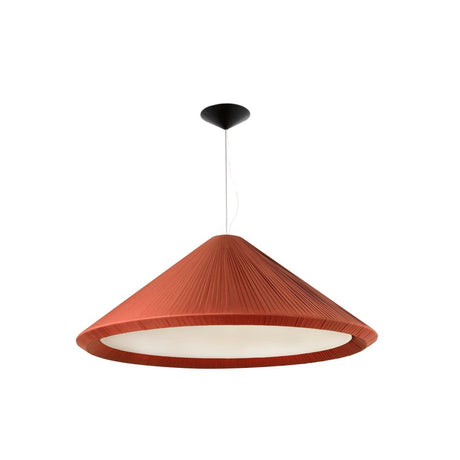 Hengelampe HUE-IN Ø 130 cm rød, svart i moderne design, fremhevet av den myke formen og elegante fargene.