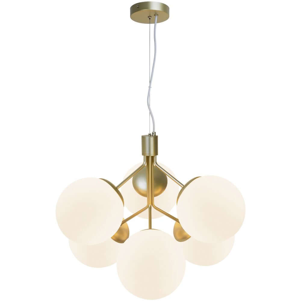Pendelleuchte Ivona 6-Spot mit eleganten Glas-kugeln und modernem Design in goldener Optik.
