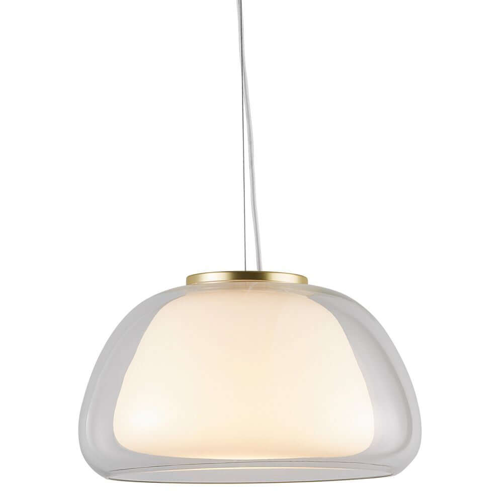 Pendelleuchte Jelly mit transparentem Glas und opalem Innenschirm für warmes Licht.