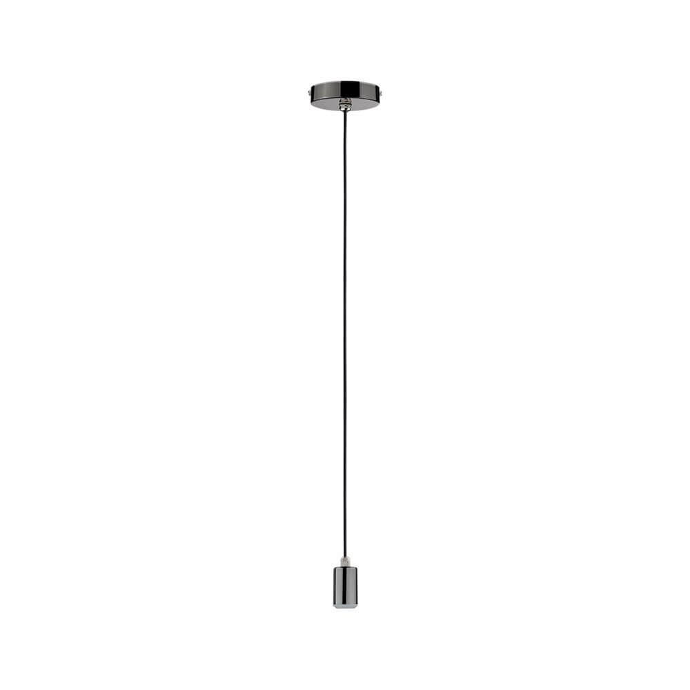 Pendelleuchte Larus Schwarz, Chrom mit schlankem Design und flexibler Pendellänge von 2m für E27-Leuchtmittel.