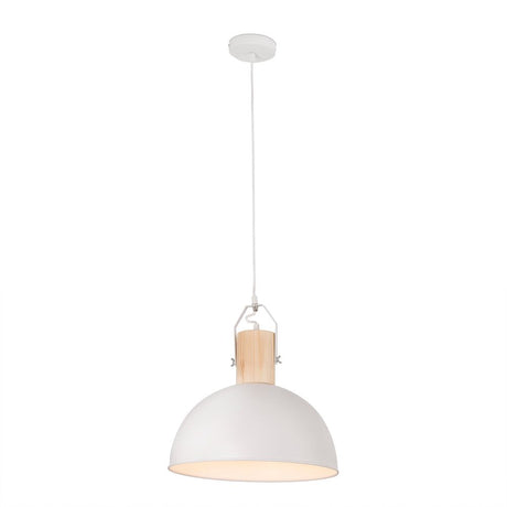 Pendelleuchte MARGOT E27 Weiß, moderne Deckenlampe mit Holzdetails, stilvolles Wohnaccessoire.
