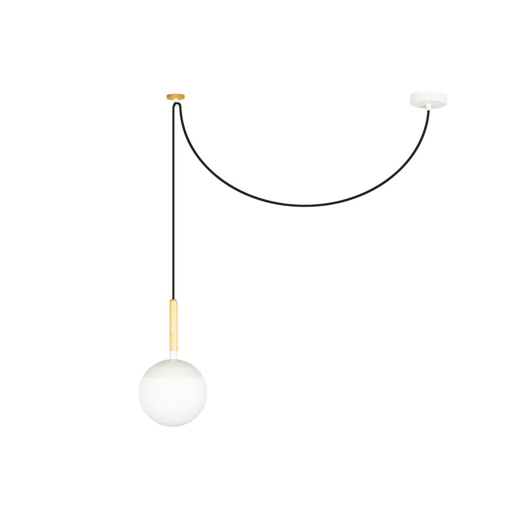 Pendelleuchte MINE Weiß mit eleganter Glaskugel und goldener Halterung, ideal für moderne Wohnräume.